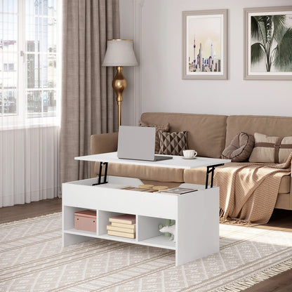 Table Basse Relevable Sora - Design Blanc et Rangement Modulable