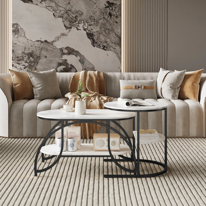 Tables Basses Gigognes Arcos – Ensemble Rectangulaire & Ovale Effet Marbre