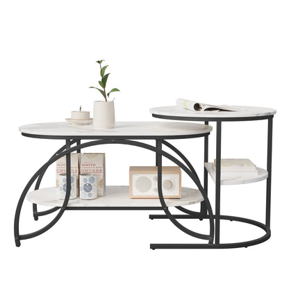 Tables Basses Gigognes Arcos – Ensemble Rectangulaire & Ovale Effet Marbre