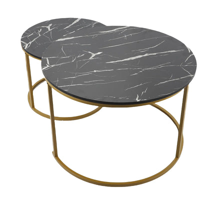 Table Basse Gigogne Talia - Design Marbre Noir et Or Modulable