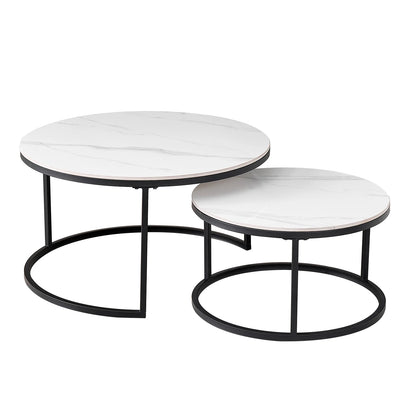 Tables Basses Gigognes Ellipse – Ensemble Rond Marbre & Métal