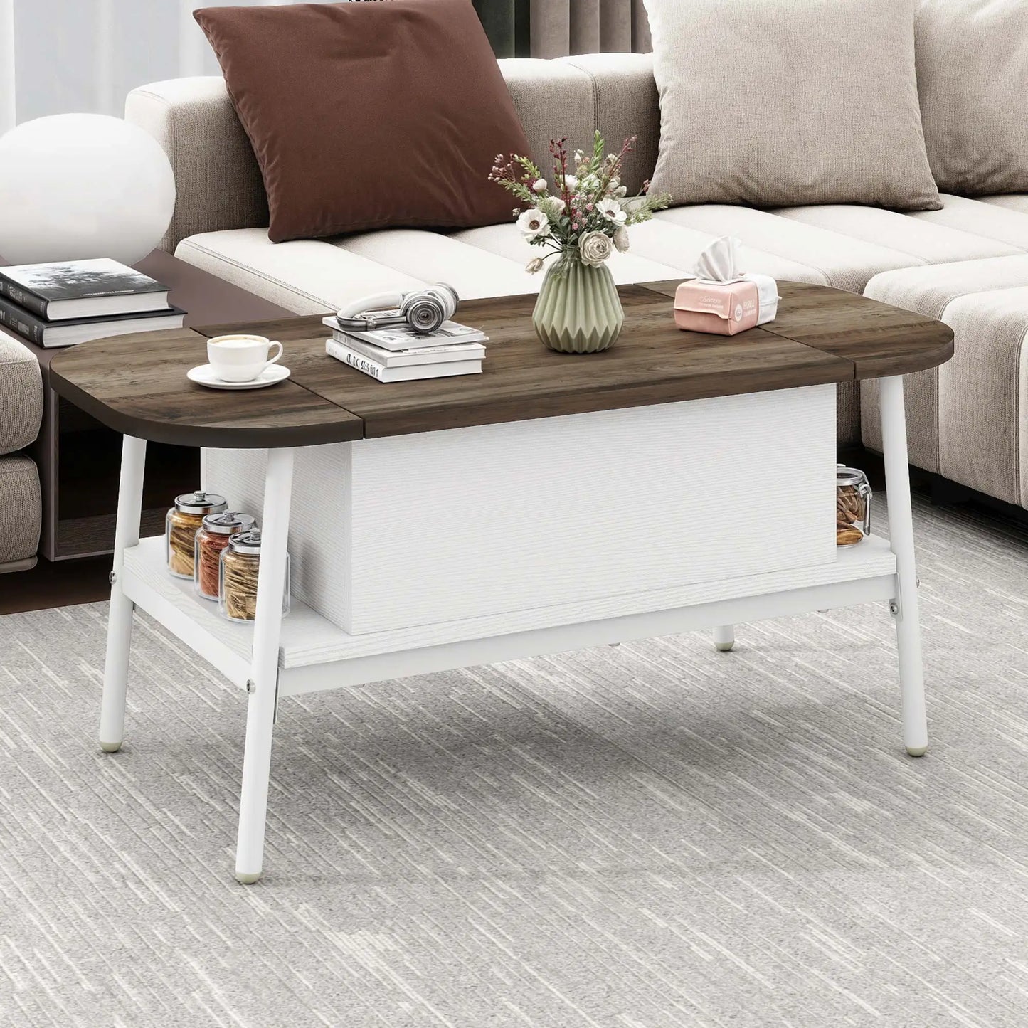 Table Basse Relevable Elma – Bois & Blanc