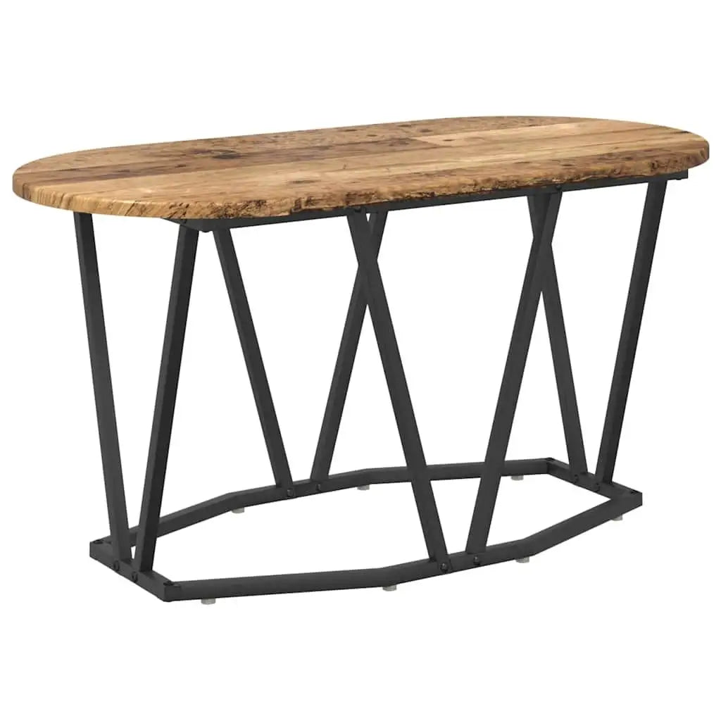 Table Basse Ovale Ovalis – Bois Massif Vieilli & Structure en Acier Noir (Style Rustique Chic)