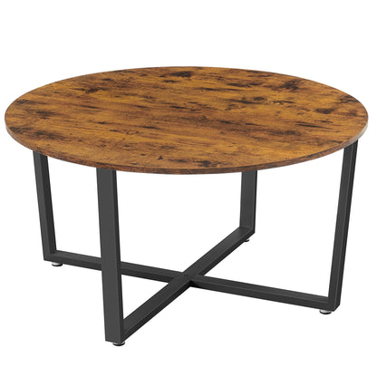Table Basse Ronde Eden – Bois Rustique & Métal Noir