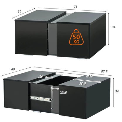 Table Basse En Verre Orion – Noir Brillant avec Tiroir de Rangement