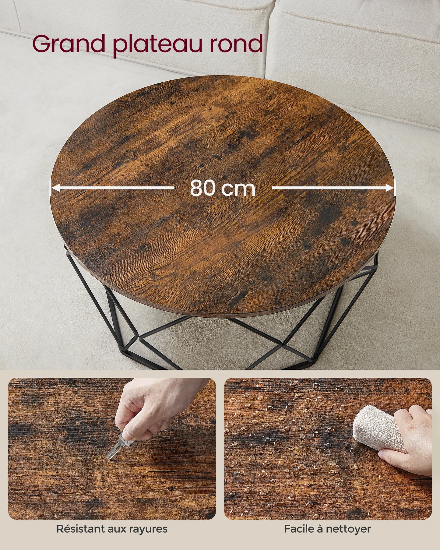 Table Basse Ronde Koda - Design Industriel et Panier de Rangement