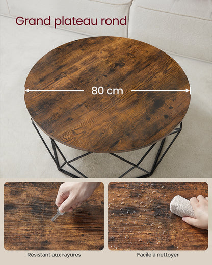 Table Basse Ronde Koda - Design Industriel et Panier de Rangement