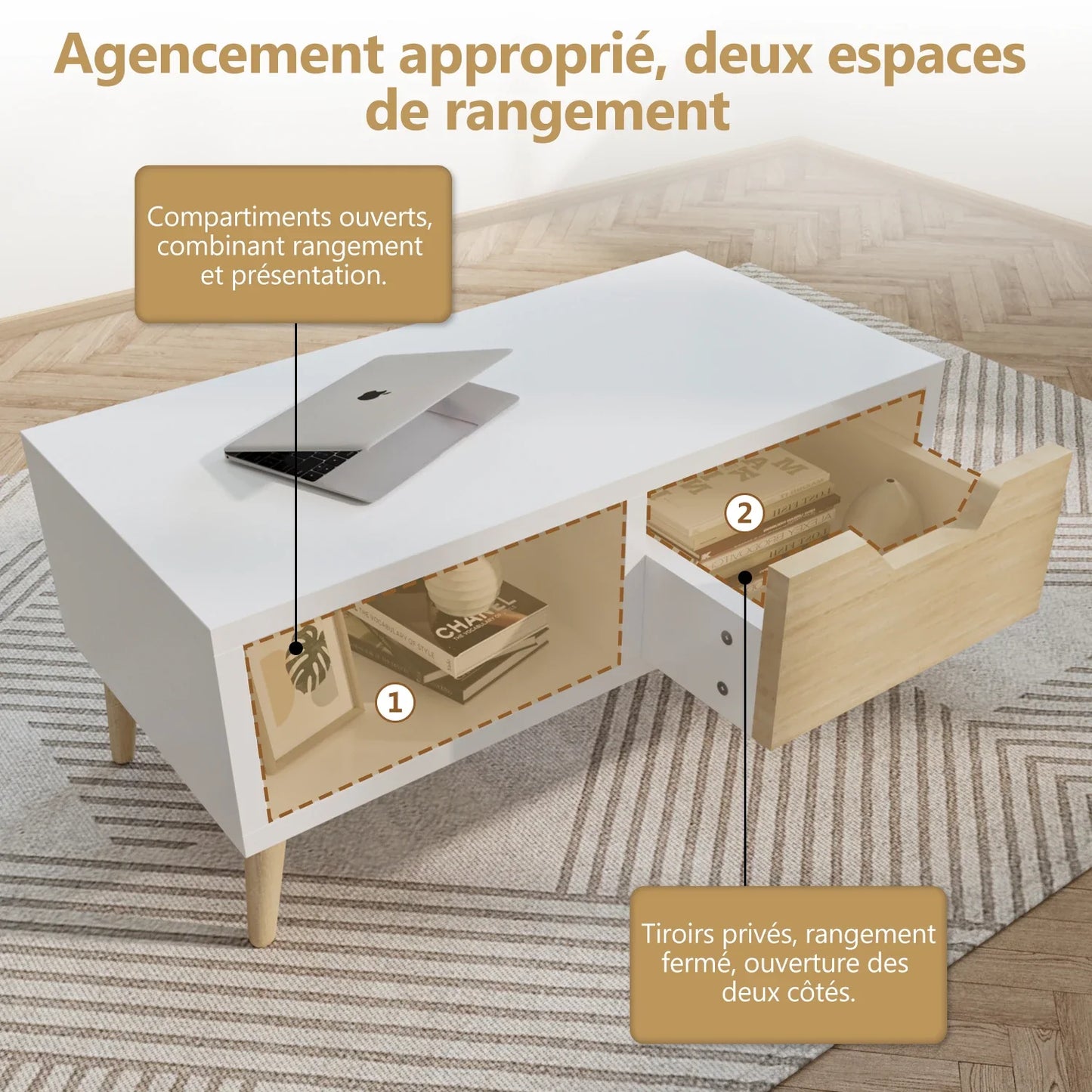 Table Basse En Bois Solena – Design Moderne & Rangement Intégré