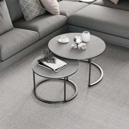 Tables Basses Gigognes Modena – Ensemble Rond en Pierre Frittée & Métal