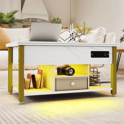 Table Basse 4-en-1 Ardan – Hauteur Réglable avec Rangement & Éclairage LED