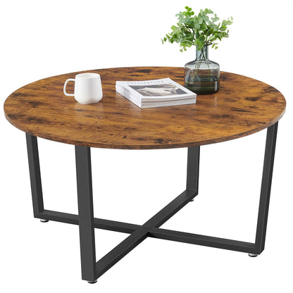 Table Basse Ronde Eden – Bois Rustique & Métal Noir