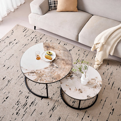 Tables Basses Gigognes Ellipse – Ensemble Rond Marbre & Métal