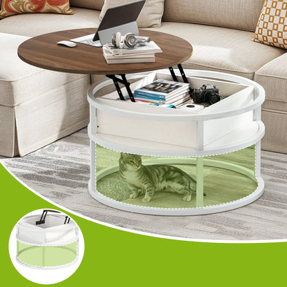 Table Basse Relevable Capri – Ronde avec Rangements Intégrés
