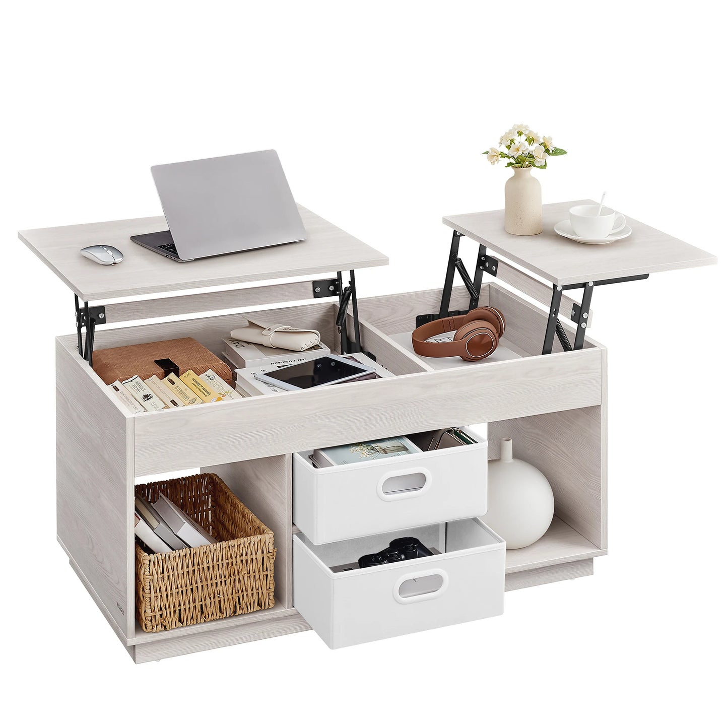 Table Basse Relevable Design Vienna – Double Plateau avec Rangements