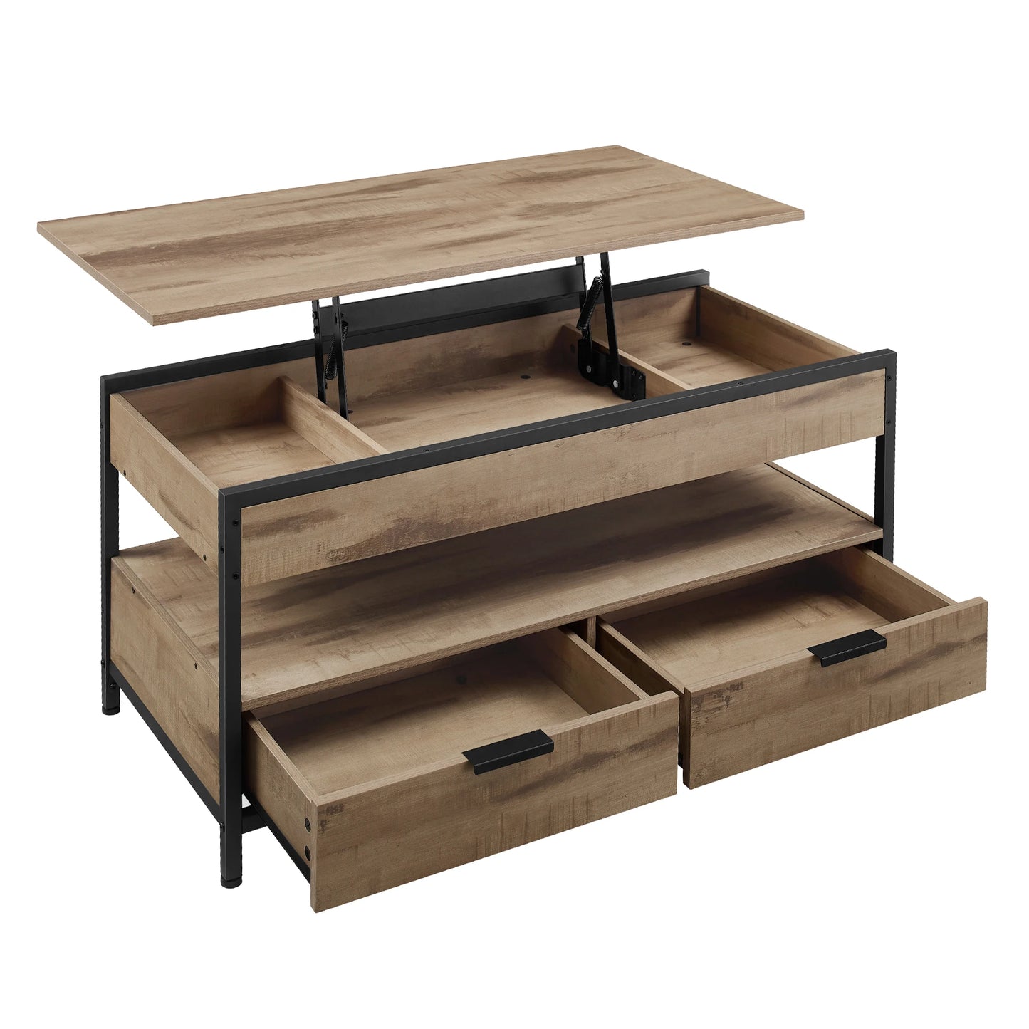 Table Basse Relevable Torino – Bois & Métal avec Tiroirs