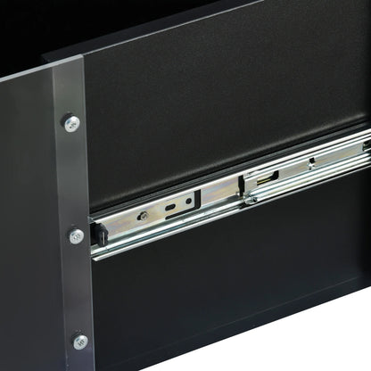 Table Basse En Verre Orion – Noir Brillant avec Tiroir de Rangement