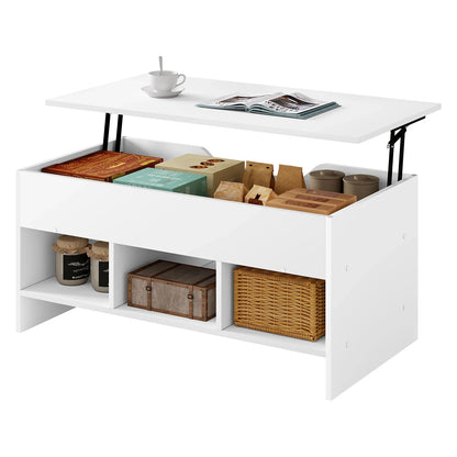 Table Basse Relevable Sora - Design Blanc et Rangement Modulable