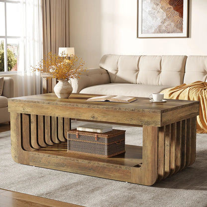 Table Basse En Bois Noa – Style Rustique Moderne & Rangement à Double Niveau
