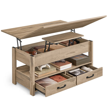 Table Basse Relevable Varda - Double Plateau et Rangement Optimisé