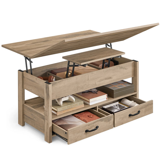 Table Basse Relevable Varda - Double Plateau et Rangement Optimisé