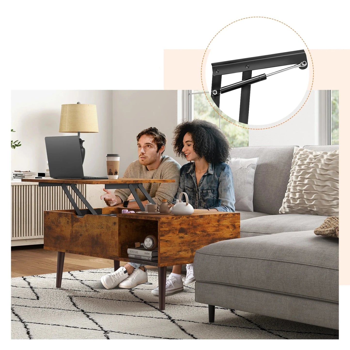 Table Basse Relevable Mika - Design Scandinave et Rangement Pratique