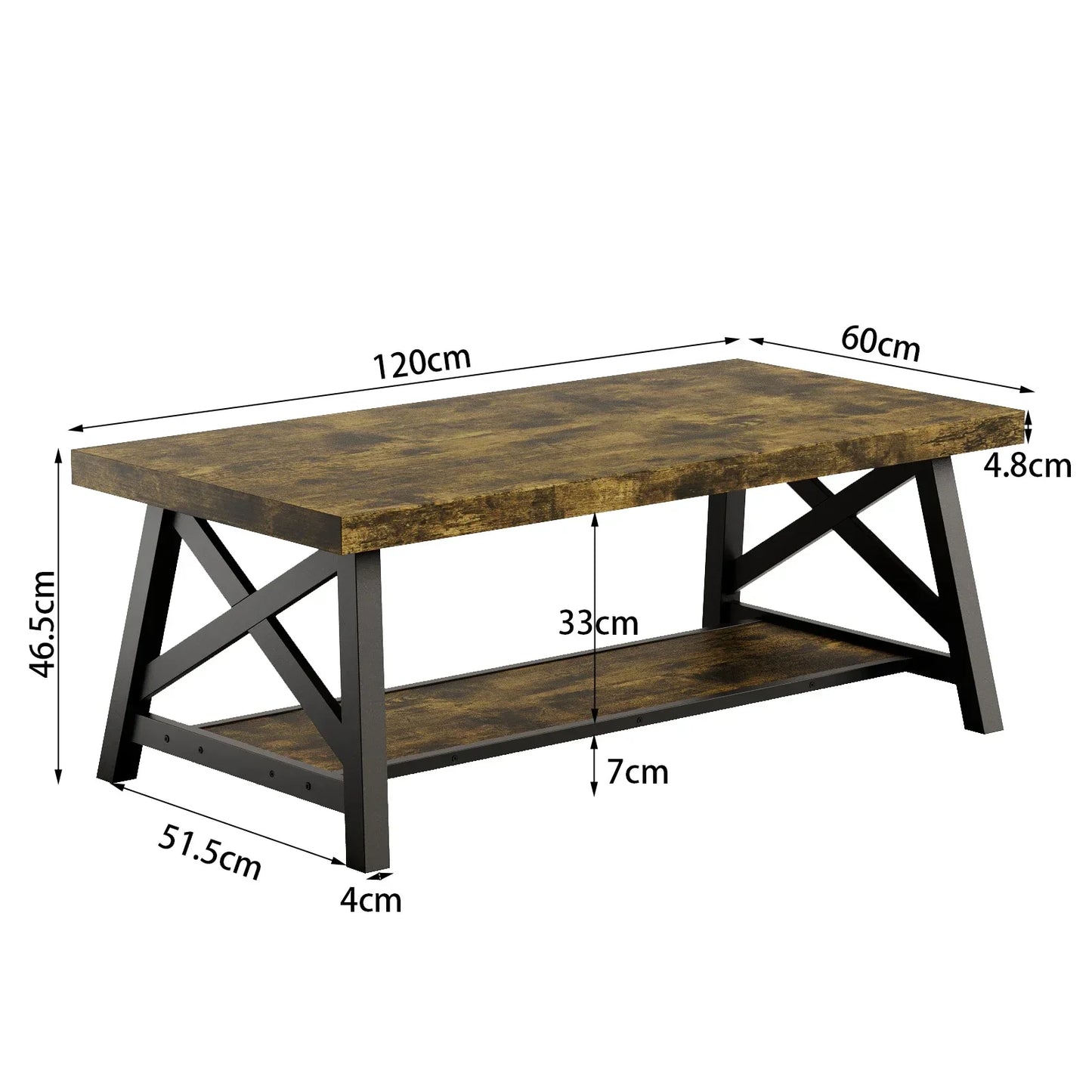 Table Basse En Bois Lioren – Bois Vieilli & Structure Métal Noir