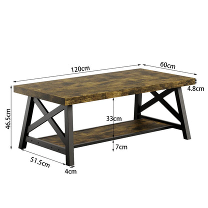 Table Basse En Bois Lioren – Bois Vieilli & Structure Métal Noir