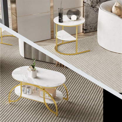 Tables Basses Gigognes Arcos – Ensemble Rectangulaire & Ovale Effet Marbre