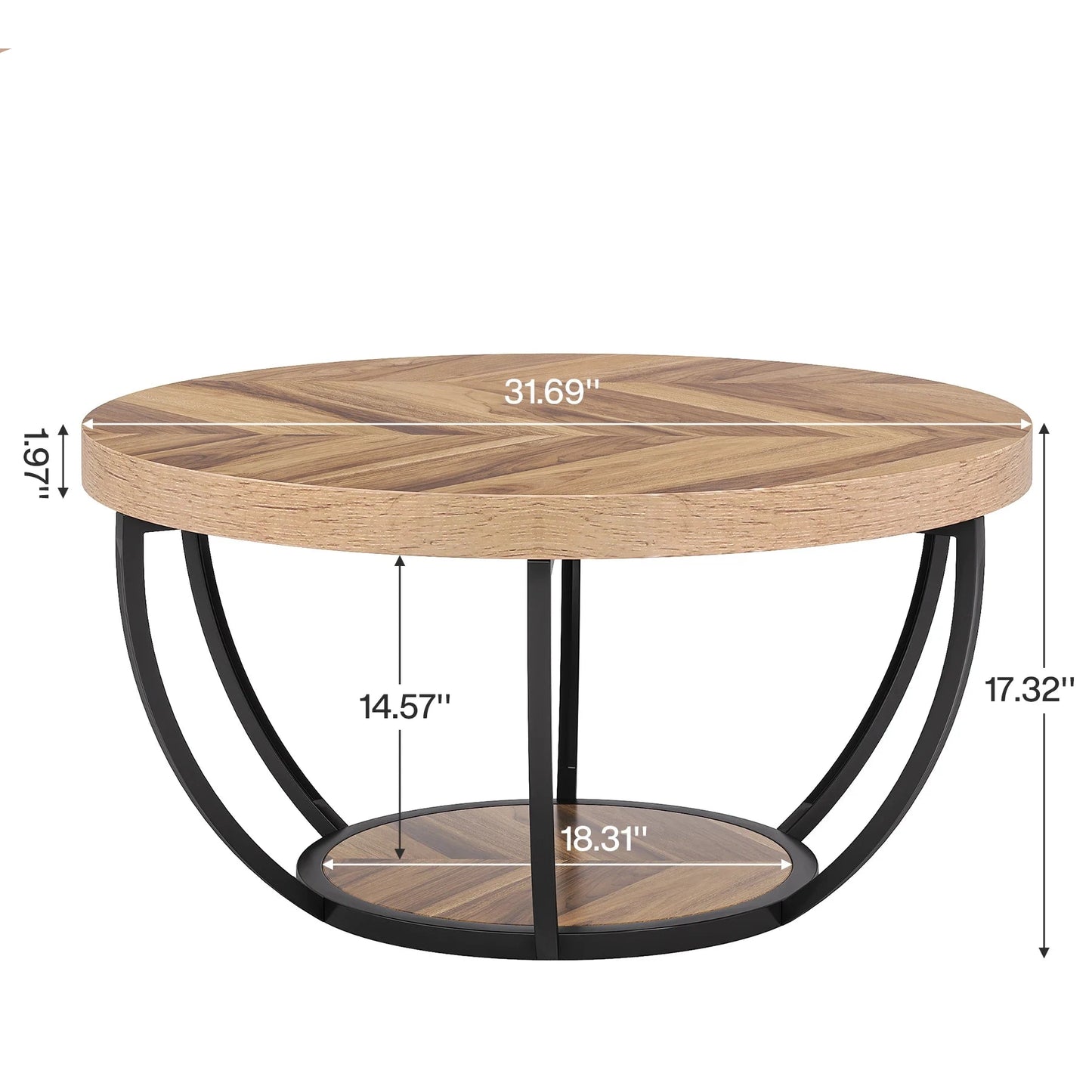 Table Basse Ronde Nerra – Table Ronde Design avec Structure Métallique (Bois et Acier Noir)