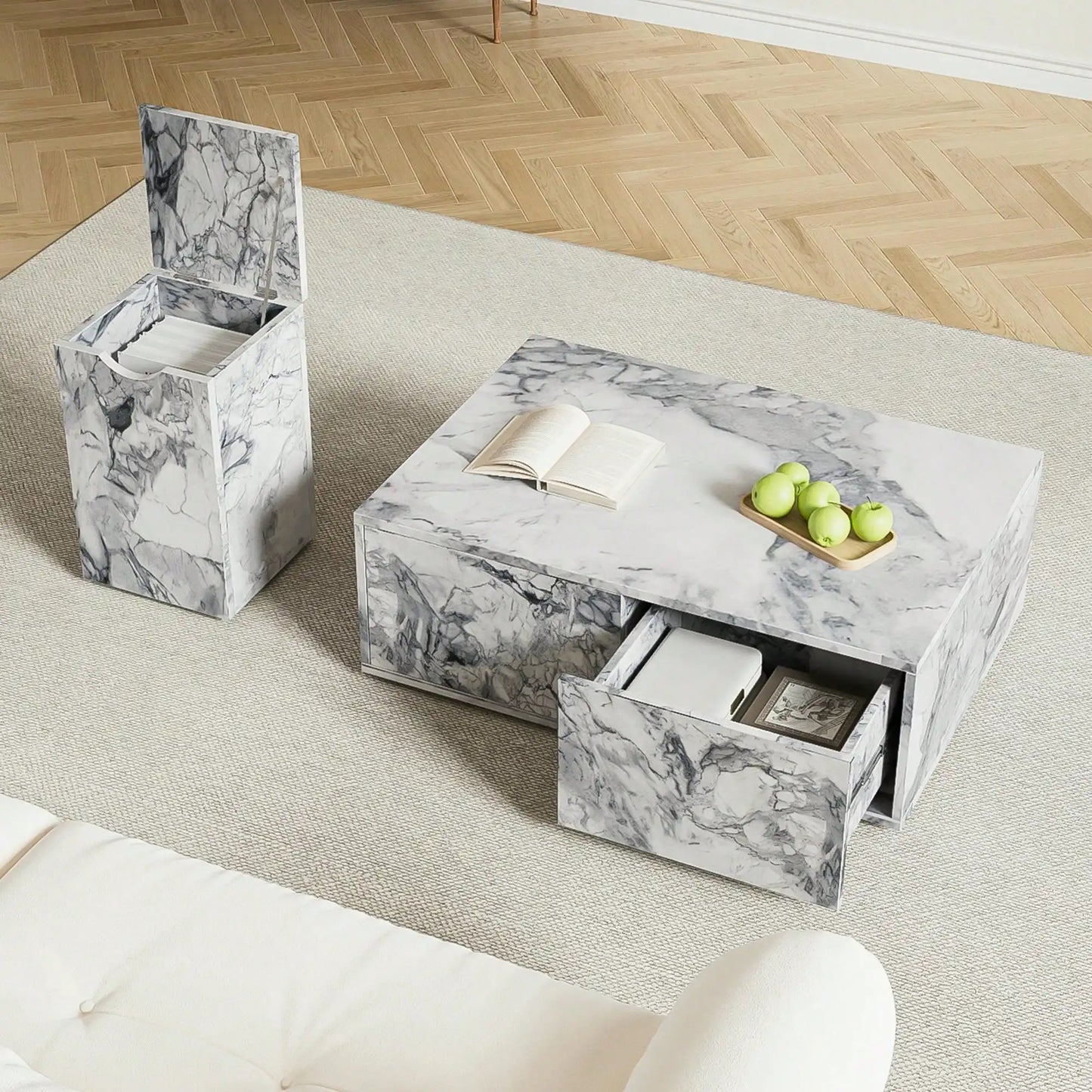 Tables Basses Gigognes Élysia – Effet Marbre & Rangement Intégré