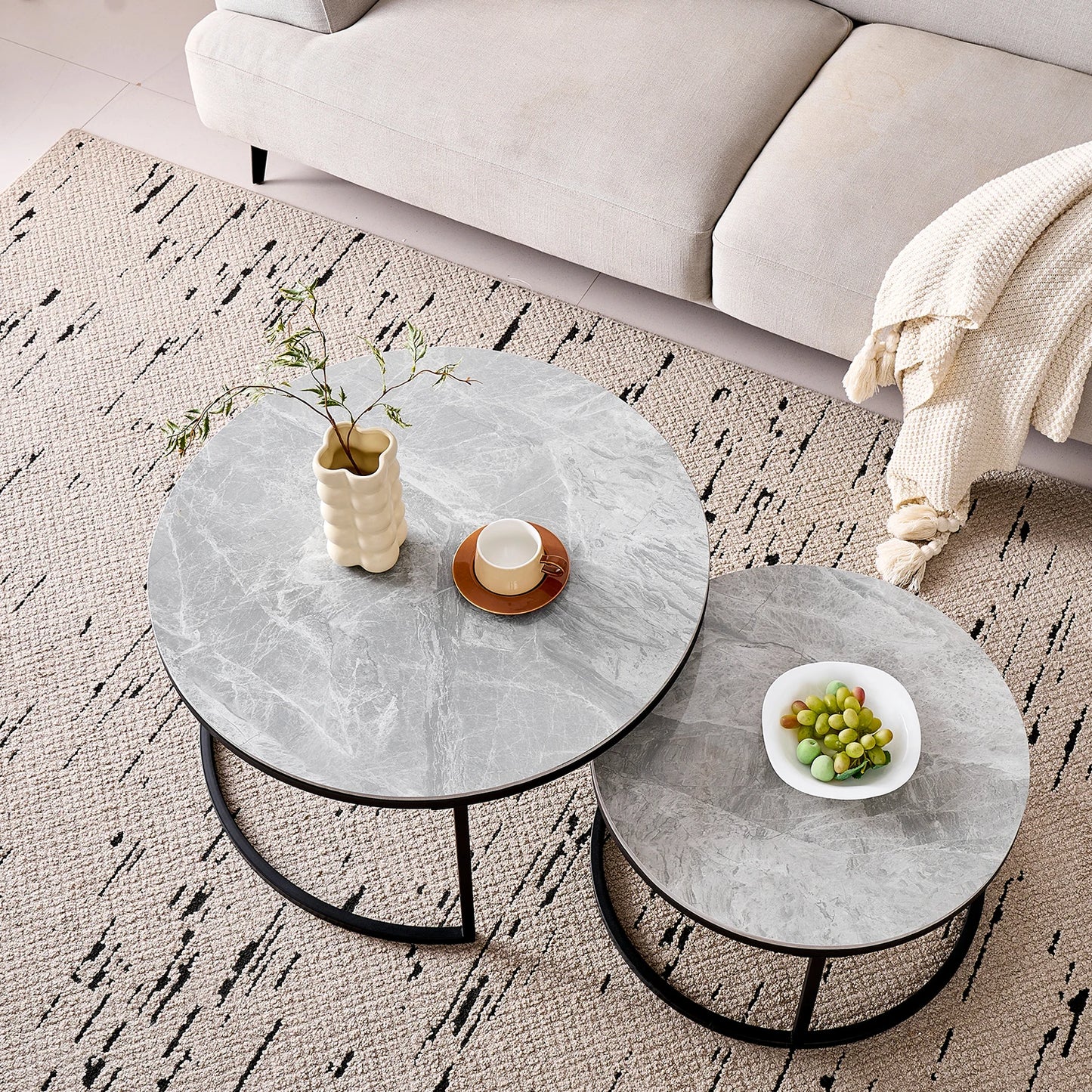 Tables Basses Gigognes Ellipse – Ensemble Rond Marbre & Métal