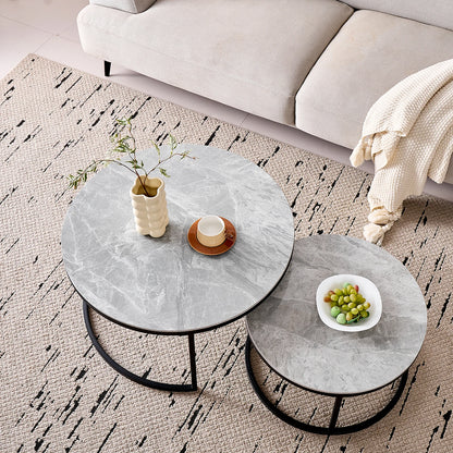 Tables Basses Gigognes Ellipse – Ensemble Rond Marbre & Métal