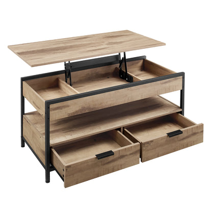 Table Basse Relevable Torino – Bois & Métal avec Tiroirs