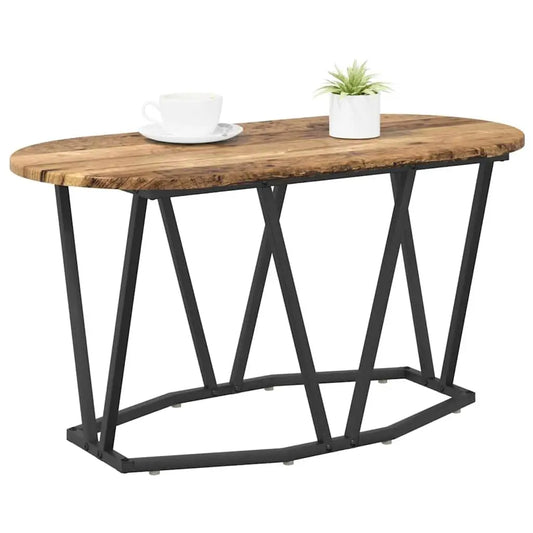 Table Basse Ovale Ovalis – Bois Massif Vieilli & Structure en Acier Noir (Style Rustique Chic)