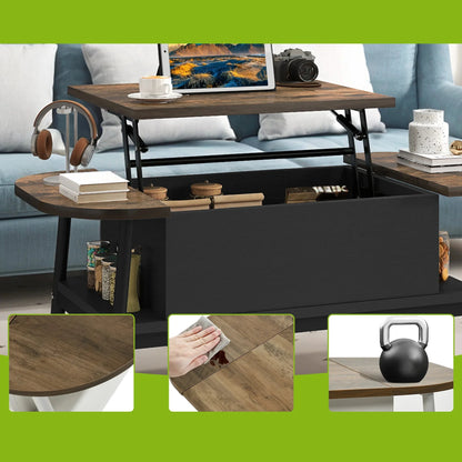 Table Basse Relevable Verona – Plateau Elliptique avec Rangements