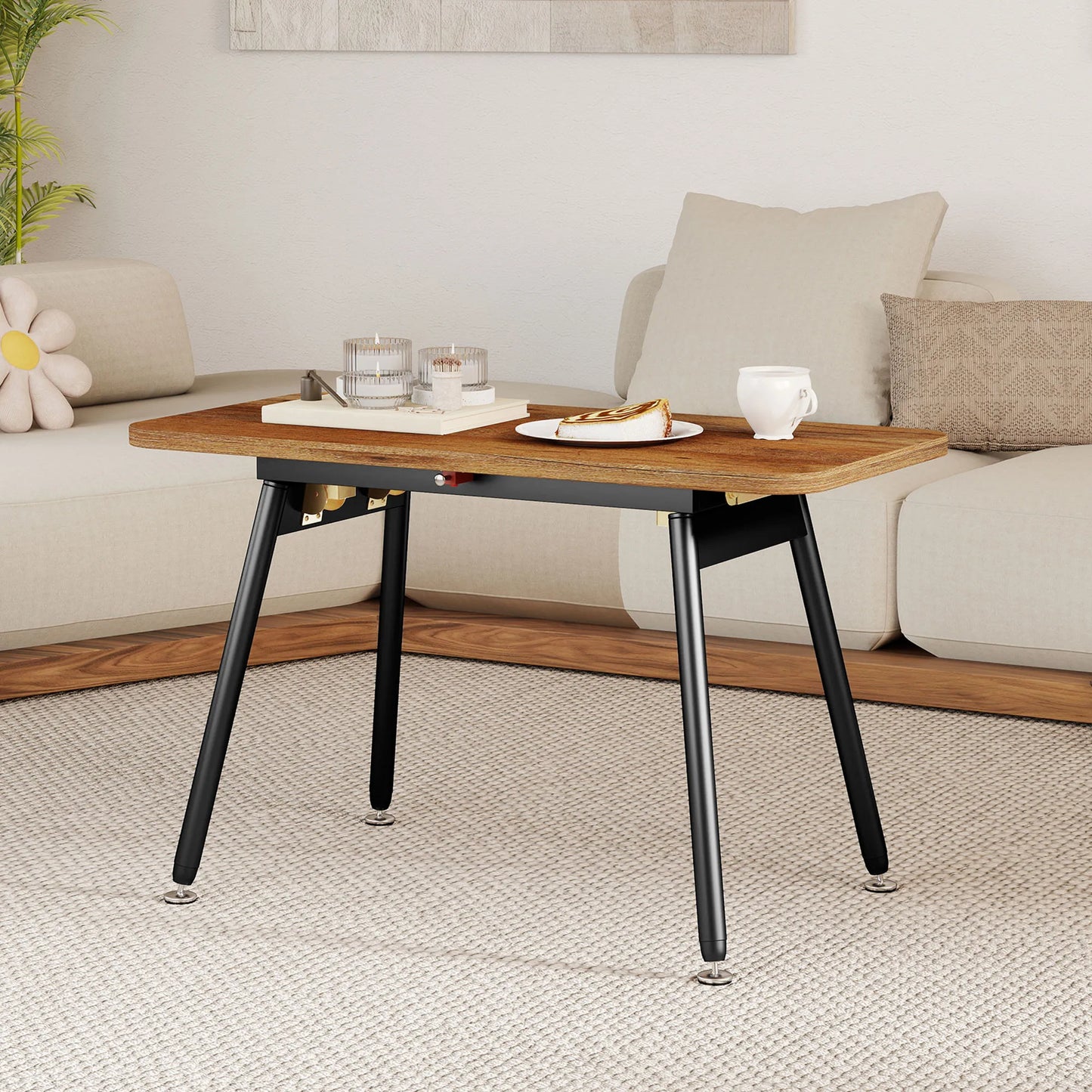 Table Basse Pliante Elda – Design Noyer Réglable & Compact