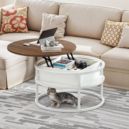 Table Basse Relevable Capri – Ronde avec Rangements Intégrés