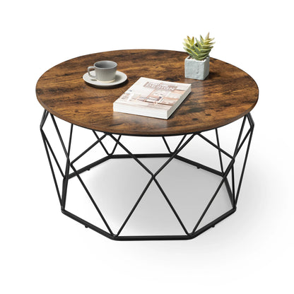 Table Basse Ronde Koda - Design Industriel et Panier de Rangement