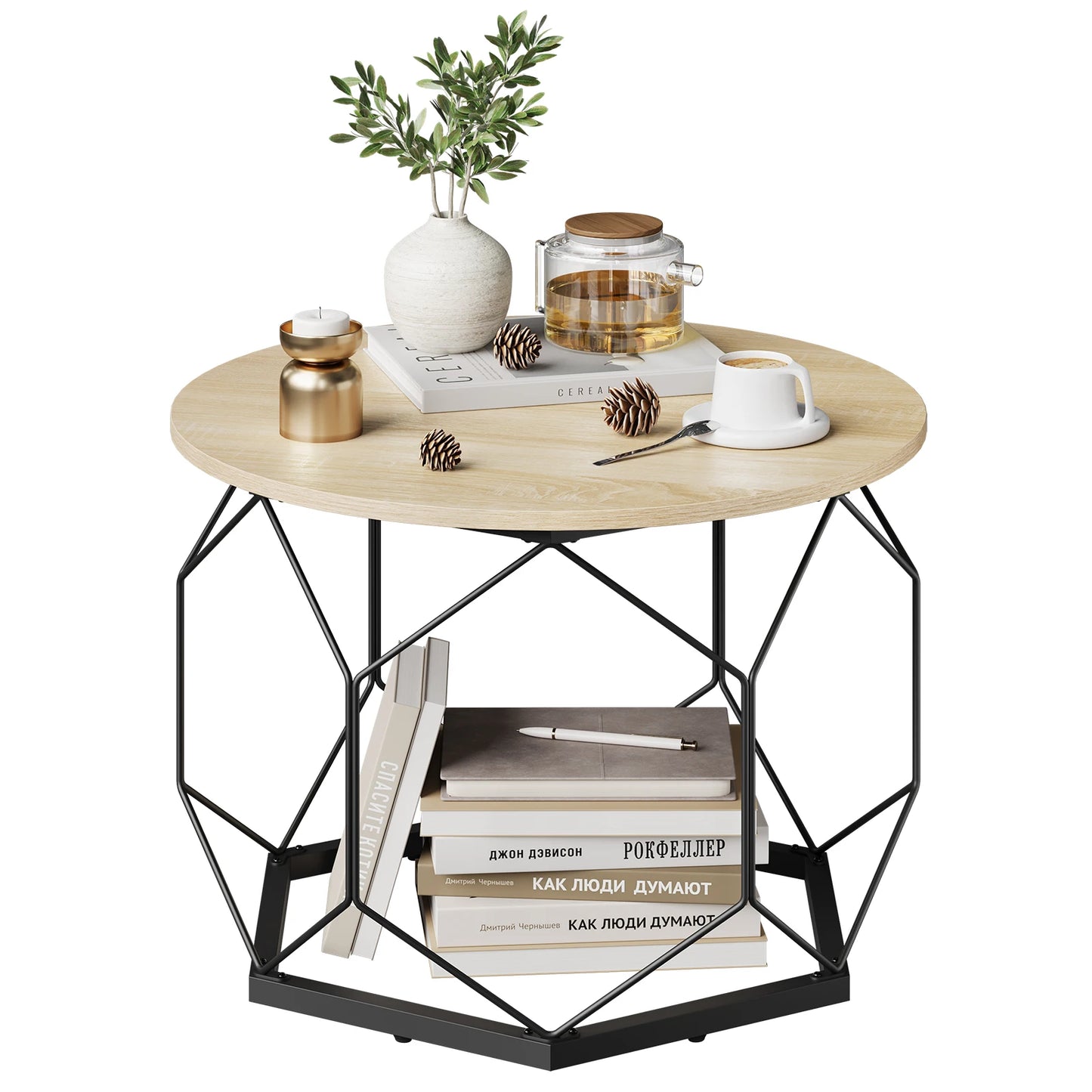 Table Basse Ronde Callista – Design Rond Noir & Verre Trempé