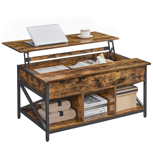 Table Basse Relevable Kaelan – Bois & Métal avec Rangement