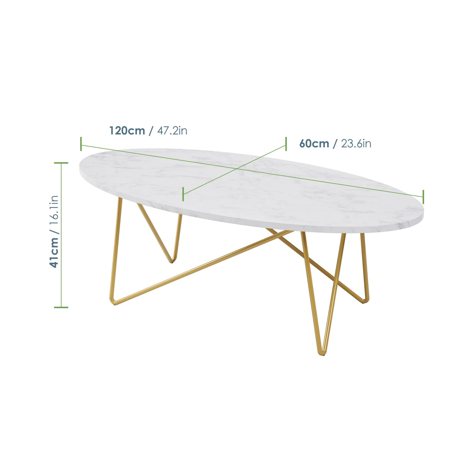 Table Basse Ovale Elea – Blanc, Or & Métal