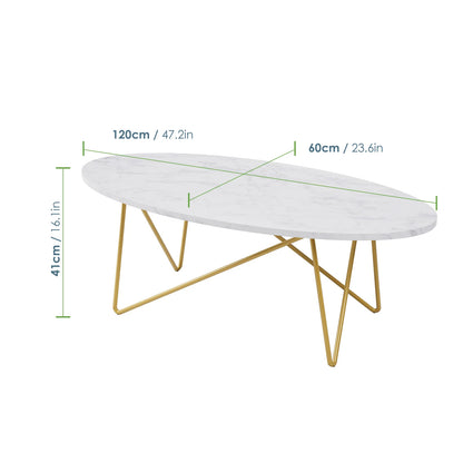 Table Basse Ovale Elea – Blanc, Or & Métal