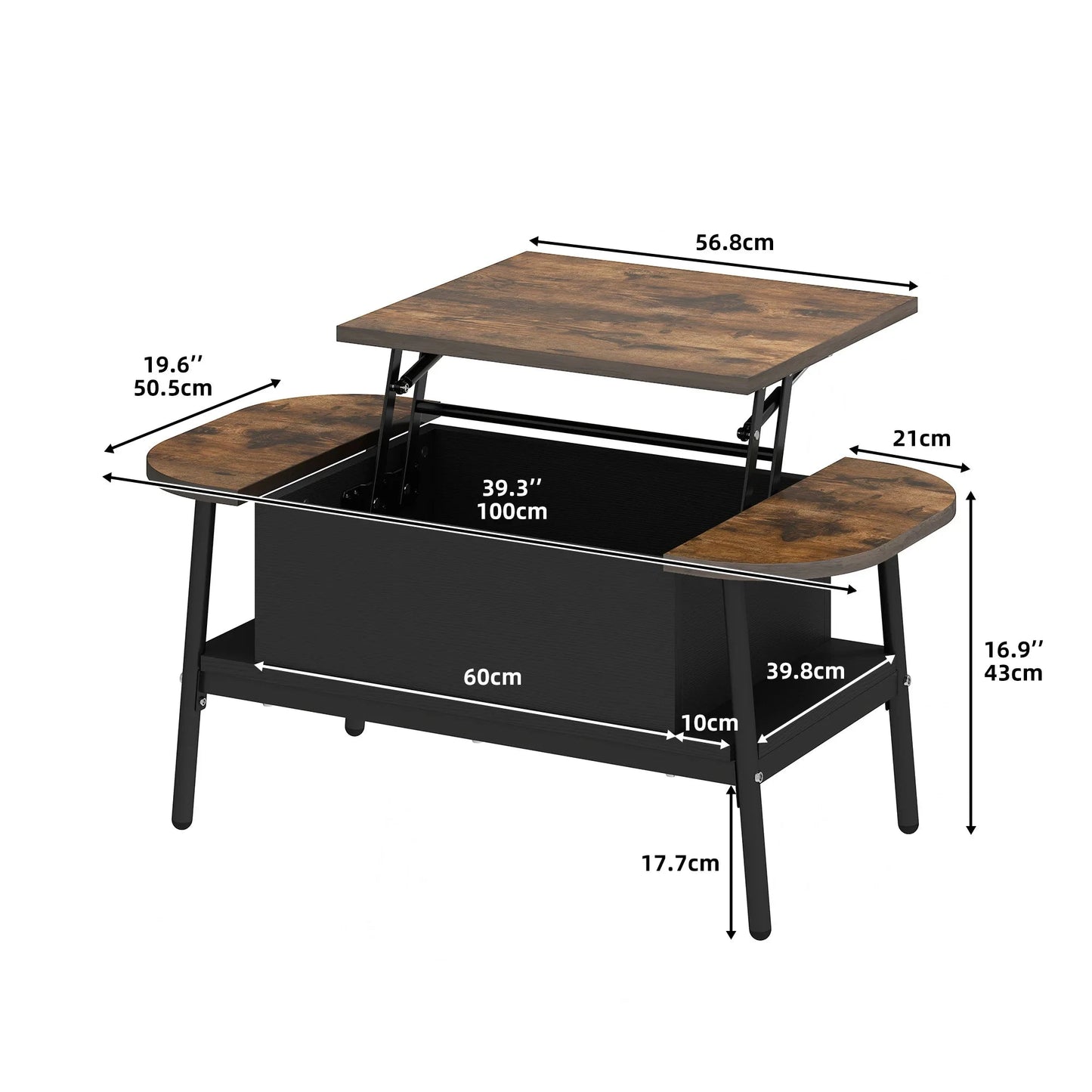 Table Basse Relevable Verona – Plateau Elliptique avec Rangements