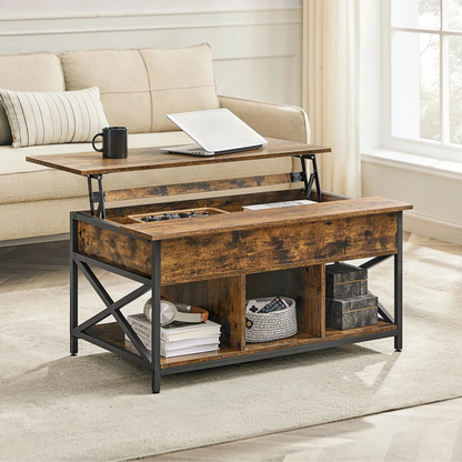 Table Basse Relevable Kaelan – Bois & Métal avec Rangement