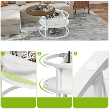 Table Basse Relevable Capri – Ronde avec Rangements Intégrés