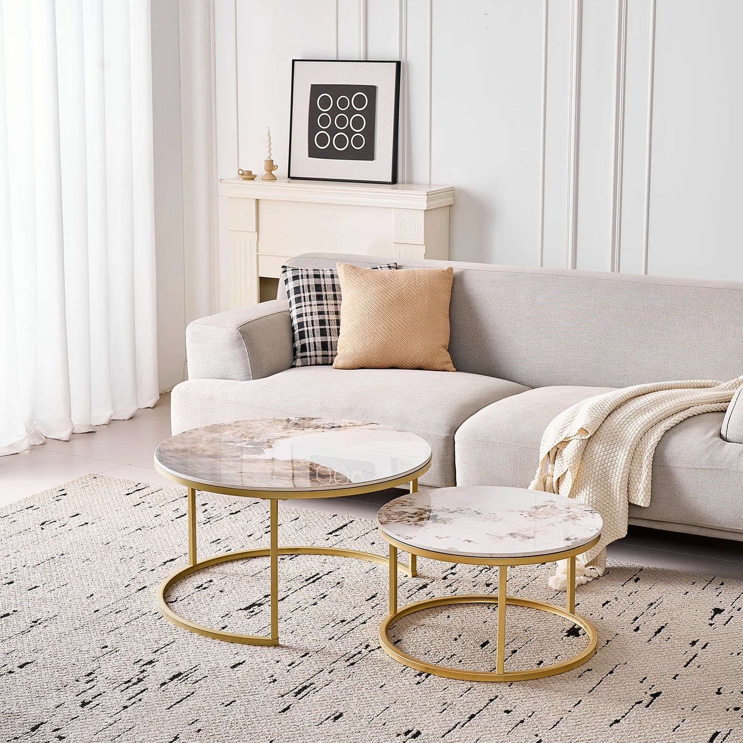 Tables Basses Gigognes Ellipse – Ensemble Rond Marbre & Métal