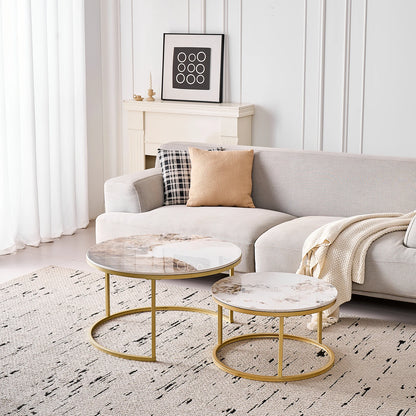 Tables Basses Gigognes Ellipse – Ensemble Rond Marbre & Métal