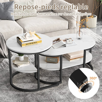 Tables Basses Gigognes Marbre Avela – Ronde & Ovale avec Rangements