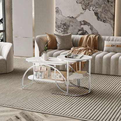 Tables Basses Gigognes Arcos – Ensemble Rectangulaire & Ovale Effet Marbre