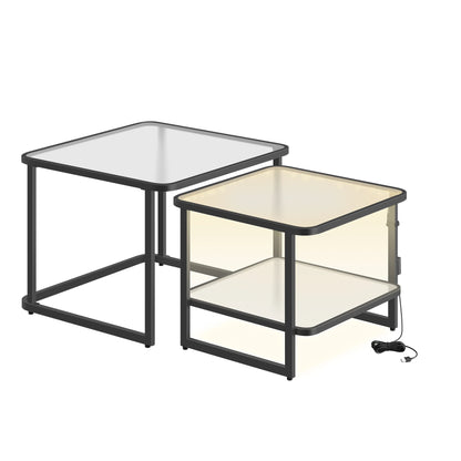 Tables Basses Gigognes Lumea – Ensemble Carré Verre Givré & Métal avec LED